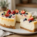 Creamy cottage cheese cheesecake with fresh berries