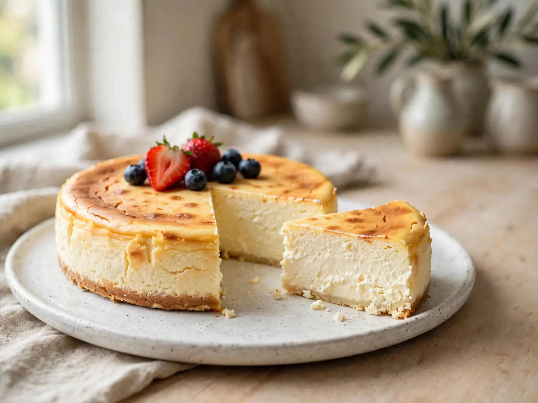 High-protein cottage cheese cheesecake with fresh berries